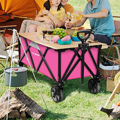 HAUSHOF Collapsible Outdoor Utility Wagon, 176 lb Load Capacity, Pink - color: Pink
