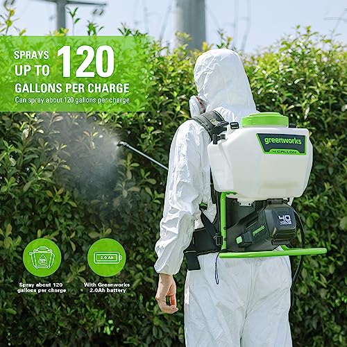 Greenworks 40V Cordless Backpack Sprayer (4 Gallon / 5 Tips / 25 FT Spray) For Weeding, Spraying, and Cleaning, 2.0Ah Battery and Charger Included - size: W/ Battery & Charger