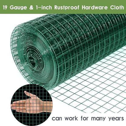 Tongmo 24" x 100' Green Hardware Cloth, 1inch Mesh Chicken Wire Fence, 19 Gauge Vinyl Coated Wire and Welded Wire Roll,Garden Fence, Poultry Netting for Rabbit/Duck/Chicken Coop