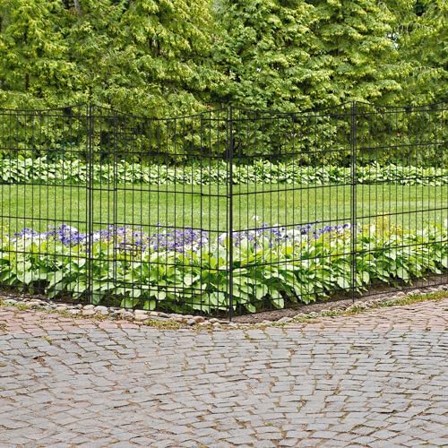 INJOPEXI Decorative Garden Fence 12 Panels 26ft(L)×36in(H) Metal Garden Fences with 11 Panels + 1 Gate, Animal Barrier Rabbit Fence Rustproof Wire Temporary Dog Fencing Outdoor for Backyard Lawn - size: 12 Panels 26ft(L)-36"(H) - With Gate