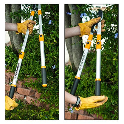 STEELHEAD Heavy-Duty 27-40" Adjustable Gear-Bypass Limb & Branch Lopper, Telescoping Extendable Handles, Ratcheting, Cuts Up to 1-3/4”, Secateurs, Shock-Absorbing, Effort-Saving, USA-Based Support