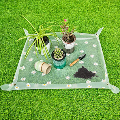 Azureblue 2 Pack Repotting Mat for Indoor Plants Waterproof Clear Potting Mat Foldable Plant Potting Repotting Tray Portable Gardening Tray for Indoor Potting Soil, House Plants Orchid,Succulents M