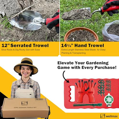 Wellmax 12-Piece Heavy-Duty Garden Tools Set