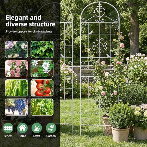 70.8" White Metal Garden Trellis for Climbing Plants, 2 Pack - color: White