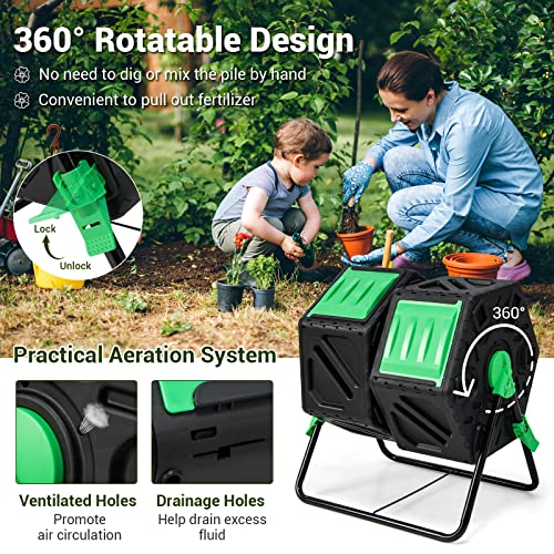 IRONMAX 34.5 Gallon Outdoor Dual Chamber Compost Tumbler