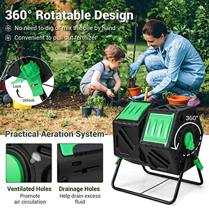 IRONMAX 34.5 Gallon Outdoor Dual Chamber Compost Tumbler