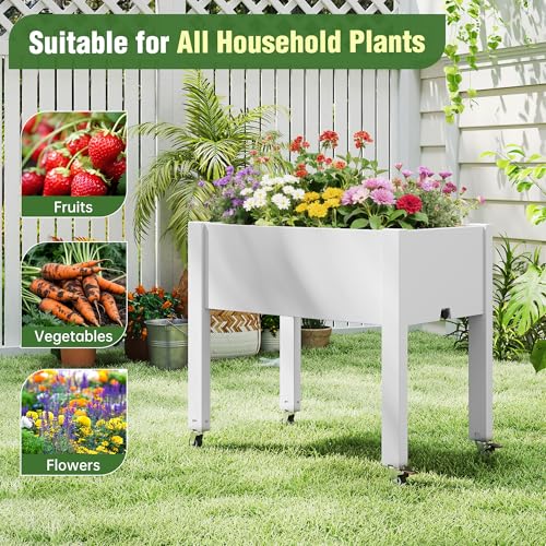 Elevated Raised Garden Bed with Wheels,Planter Box,Ashen-26.3" h - color: Ashen, size: 26.3"h