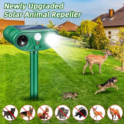 2026 Ultrasonic Solar Animal Repellent Outdoor, Deer Repellent Devices Cat Squirrel Rabbit Dog Raccoon Deterrent with Motion Sensor Flash Light for Yard Garden Lawn 2 Pack(Green)