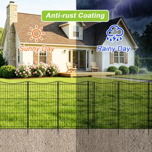 INJOPEXI Decorative Garden Fence 12 Panels 26ft(L)×42in(H) Metal Garden Fences with 11 Panels + 1 Gate, Animal Barrier Rabbit Fence Rustproof Wire Temporary Dog Fencing Outdoor for Backyard Lawn - size: 12 Panels 26ft(L)-42"(H) - With Gate