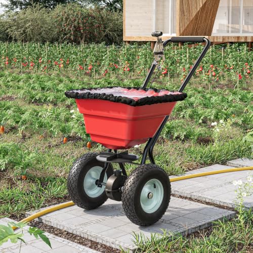 MOUMON 80LBS Push Broadcast Fertilizer Spreader, Walk-Behind Garden Seeder