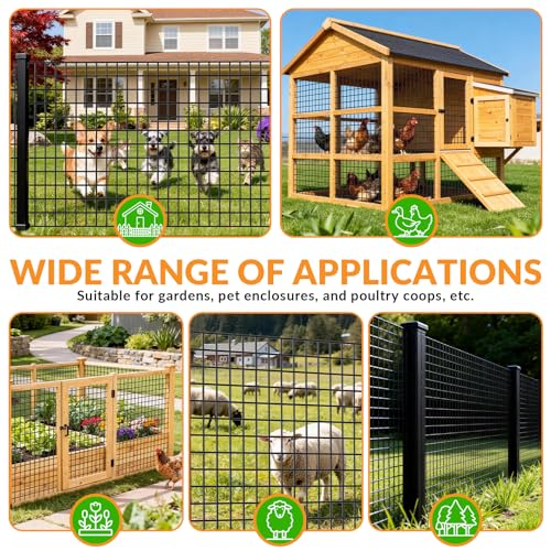 Black PVC Coated Chicken Wire Fencing, 1/4 Inch Mesh, 48 Inch x 50 Foot, 23 GA Welded Wire Hardware Cloth Roll, Heavy Duty Farm & Ranch Garden Border Fence, Tree Guard, Poultry Netting, Animal Barrier - size: 48inx50ft 1/4inch