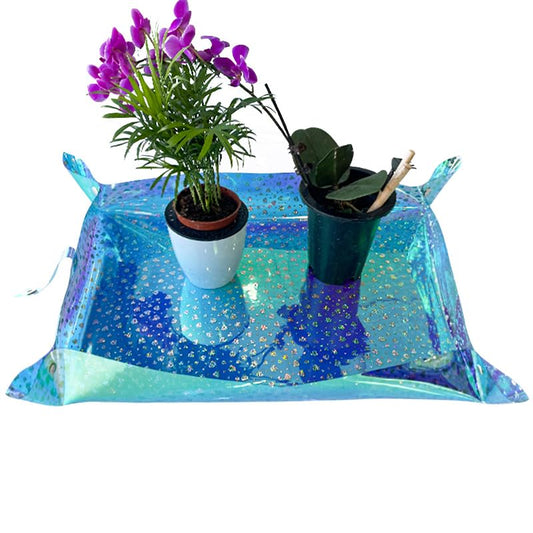 Kasepie Plant Repotting Mat, PVC, Foldable and Waterproof, Holographic Blue with Snowflake Design, 19 x 27 Inch (Blue+Diamond Heart) - color: Blue+diamond Heart