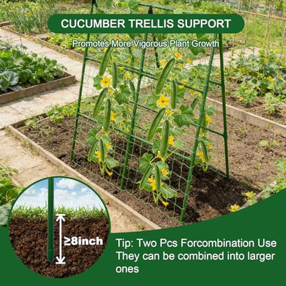 2PCS 33"x47" A-Frame Cucumber Trellis, Metal Plant Support with Net - size: 33"x47"-2pcs