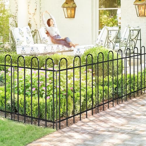 30” x 16’ Outdoor Metal Garden Fence, No-Dig Dog Fence Panels with Stakes - size: Multi Arch 30″H x 16ft (8Panels)