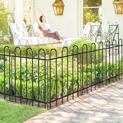 30” x 16’ Outdoor Metal Garden Fence, No-Dig Dog Fence Panels with Stakes - size: Multi Arch 30″H x 16ft (8Panels)