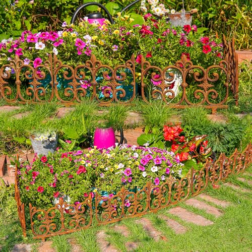 Sungmor Cast Iron Garden Edging, 10.6 Inches Tall 4 Pack Full Rusted - color: Full Rusted - 10.6inch Tall