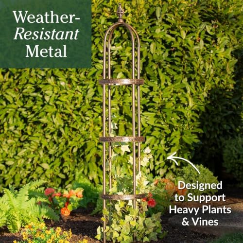 Evergreen 5 ft Garden Trellis for Climbing Plants Vines, Jasmine & Flowers, Rustproof Metal Obelisk Trellises, Outdoor & Indoor Plant Support for Potted Planters (Antique Copper) - color: 5 ft Antique Copper