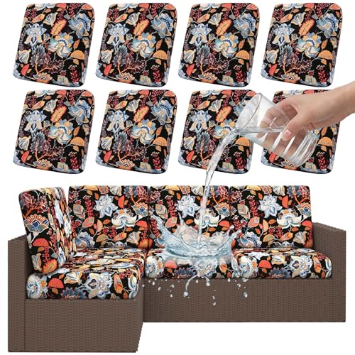 Smiry Waterproof Patio Cushion Covers, Stretch Outdoor Furniture Covers - color: Black and Orange, size: 8PCS