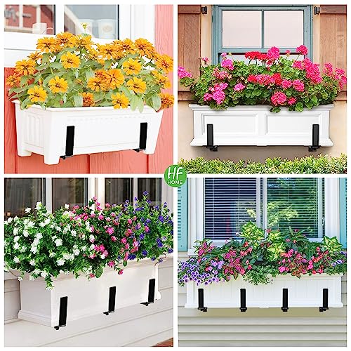 HFHOME 6 PCS Adjustable Planter Box Brackets (6 to 12.5 in), Universal Window Box Brackets, Heavy Duty Metal Flower Box Wall Mounting Hooks for Balcony, Fences, Patio, and Garden - Black - size: Set of 6 - Black