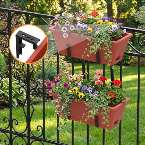 CADUKE Railing Planter Box, Porch Railing planters - color: Red