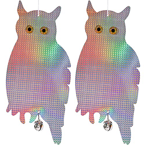 Dyvicl Fake Owl Hanging Reflective Owl Woodpecker Bird Deterrent Control Device for House Windows Outdoor Garden Yard, 2 Pack