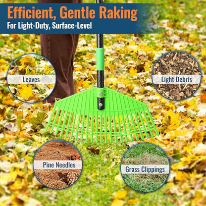 Plastic Leaf Rake with Adjustable 73'' Handle-Lightweight&Anti-Break Nylon Head,16.5'' Wide Yard & Garden Rake for Leaves, Grass, Pine Needles,Gentle On Lawn Garden-Easy to Use for Women,Seniors&Kids