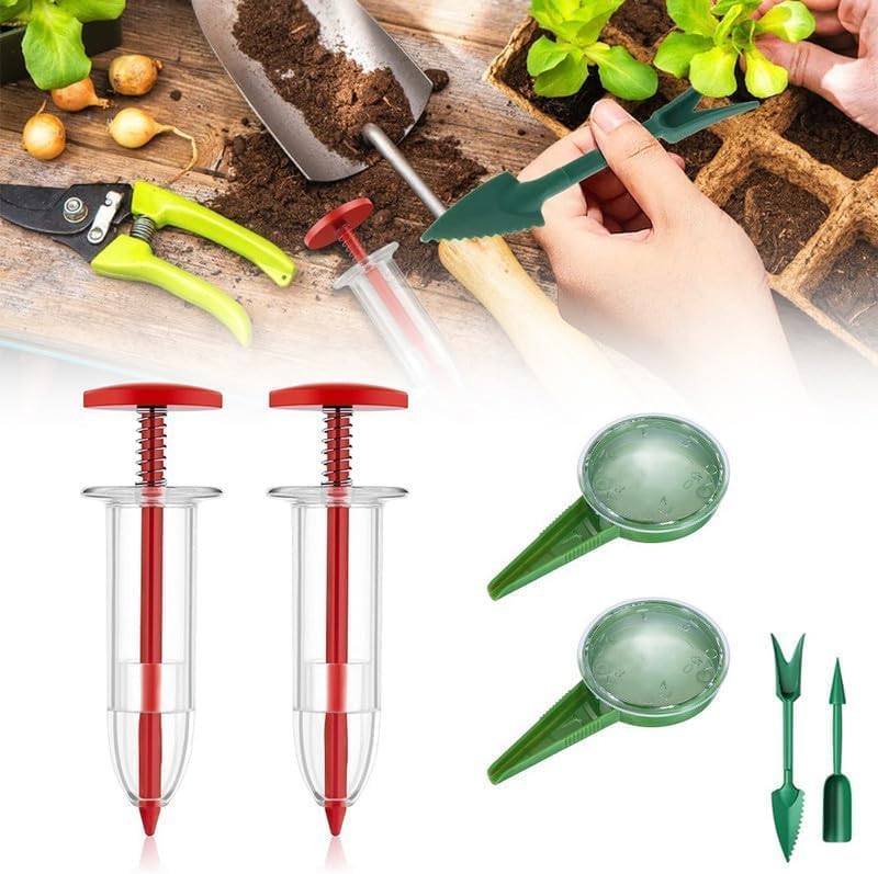 Upgraded Mini Seed Spreader, 2025 Newest Planter Tool, Small Sowing Seed Dispenser, Manual Seedlings Dibber and Widger Set, Handheld Garden Seed Sower Planter Lawn and Garden Spreaders for Tiny Seeds