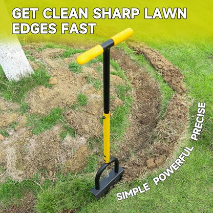Manual Edger Lawn Tool with 38"-42" Adjustable Length, Half Moon Saw Tooth Border Edger with Wide Footplate Manganese Steel Blade, Garden Edging Tool for Flower Beds, Landscaping, Sidewalks, Yard