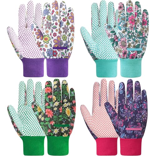 DOFOWORK Gardening Gloves, 4 Pair Floral Garden Gloves for Women with Dots - color: Purple