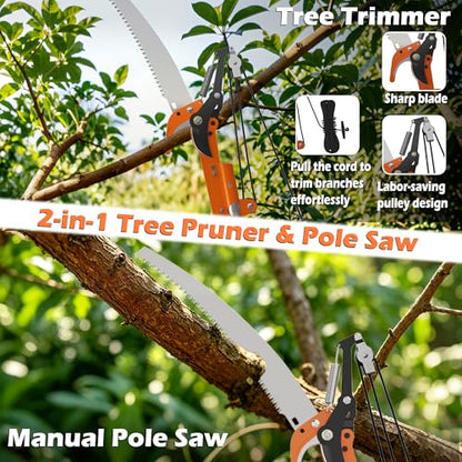 30FT Reach Manual Pole Saw, Tree Trimming Pruner with 5-24 FT Extendable Flip & Screw Dual Lock, Adjustable Long Handle High Reach Cutter for Yard & Garden - size: 5-24FT
