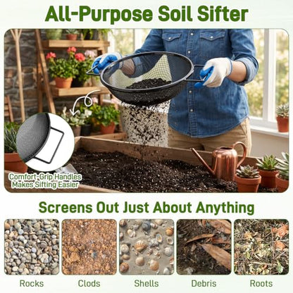 Mulctun 4Pcs Soil Sifter with Handles,Heavy Duty Dirt Sifter for Gardening - color: Black, size: 4 Pcs (2,4,6,8mm grid)