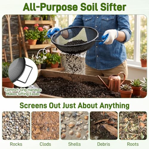 Mulctun 4Pcs Soil Sifter with Handles,Heavy Duty Dirt Sifter for Gardening - color: Black, size: 4 Pcs (2,4,6,8mm grid)