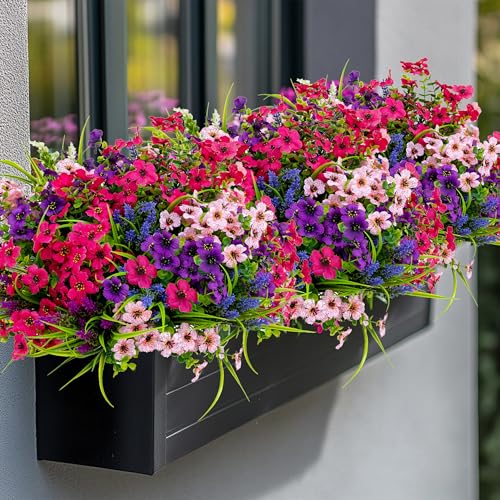 AXYLEX Artificial Flowers for Outdoors, 16 Bundles Fake Plants (Multi 16) - color: 16 Pcs - Pink+purple+red Pink+lavender