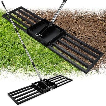 AugFir 2-in-1 Lawn Leveling Rake, Tamp and Lawn Leveler Tool，Heavy Duty Iron Dual-use 45” x 11” Base Plate with 76” Stainless Steel Handle, Quick Detach for Garden, Yard, Farm - color: Gray Black