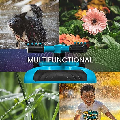 Joeys Garden Rotating Lawn Sprinkler for Yard & Kids, 360° Coverage, Blue - color: BLUE