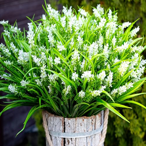 AXYLEX Artificial Lavender Flowers Outdoor, 20 Bundles Fake Plants (White) - color: White