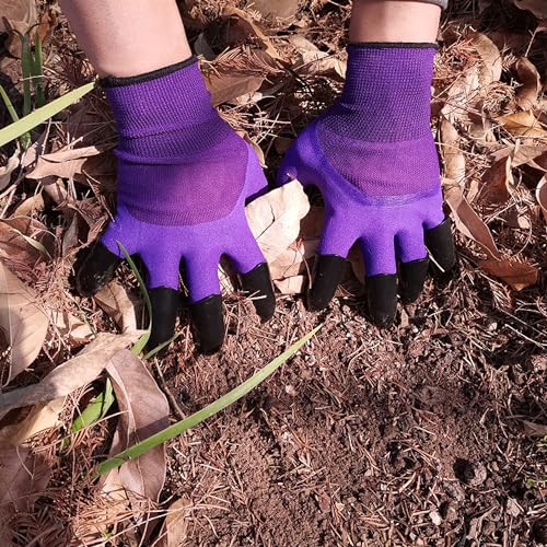 DCCPAA Garden Gloves with Claws,Claw Gardening Gloves for Digging,Planting, Weeding, Seeding-Waterproof for Men and Women - color: Purple-w + Green-w