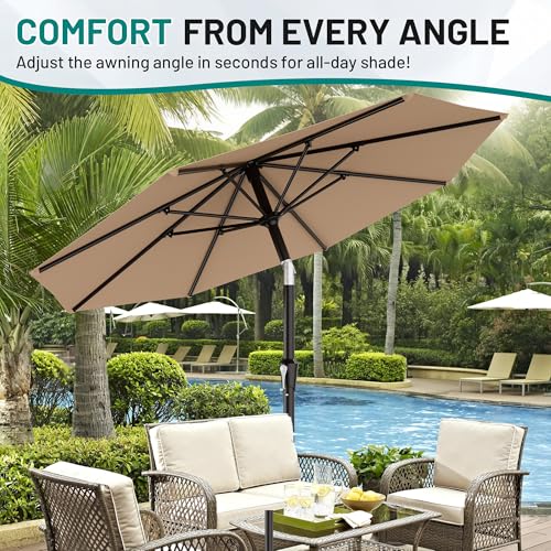 AreShark 9FT Outdoor Patio Umbrella with Tilt and Crank, Beige - color: Beige, size: 9ft