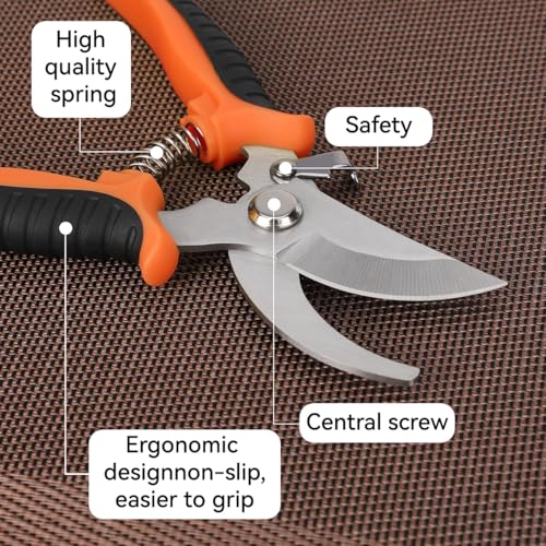 2Pcs Stainless Steel Garden Pruning Shears, Antiskid Curved Sharp Floral Cutter, Snips Parrot-Beak Style - Orange - color: Orange