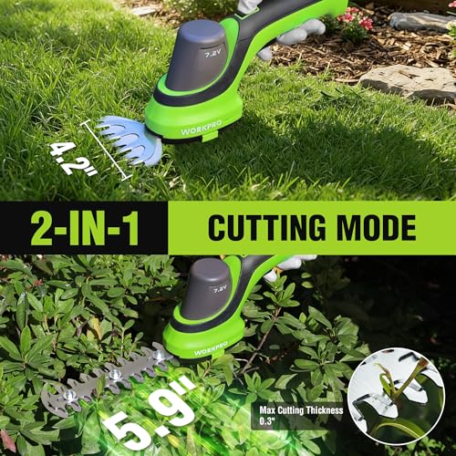 WORKPRO 7.2V 2-in-1 Cordless Hedge Trimmer & Grass Shears - style: Handheld Grass Shear