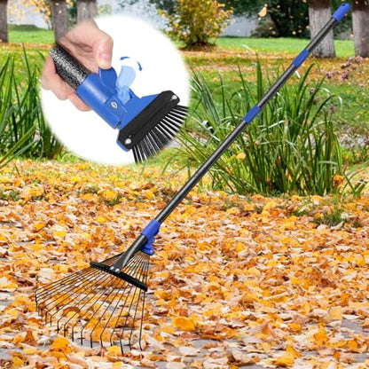 Adjustable Garden Rake for Leaves-Heavy Duty Metal Rake with 8-17" Expandable Head,Long Handle Lawn & Yard for Grass, Shrubs,Flower Beds,Camping,Outdoor Cleaning, Women & Kids - style: 5FT
