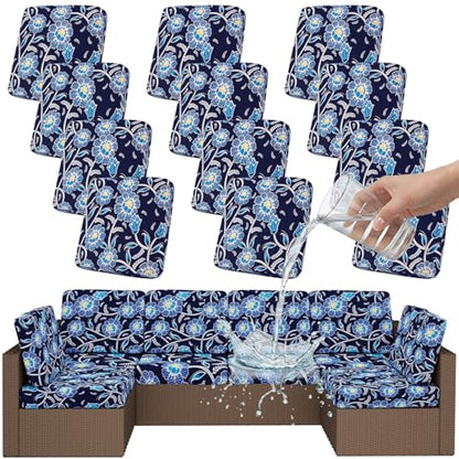 Smiry Waterproof Patio Cushion Covers, Stretch Outdoor Furniture Covers - color: Midnight Blue, size: 12PCS