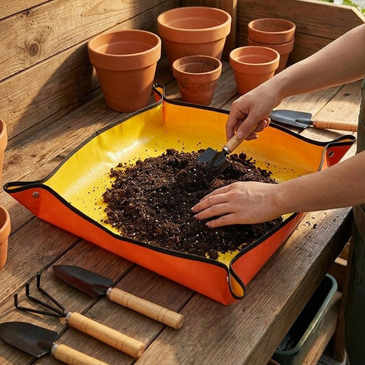 Thickened Plant Repotting Mat, Waterproof Gardening Mat for Indoor Transplanting, Foldable Potting Tray with Copper Buckles for Mess Control, 19.7" x 19.7", Orange - color: Orange, size: 19.7"x19.7"
