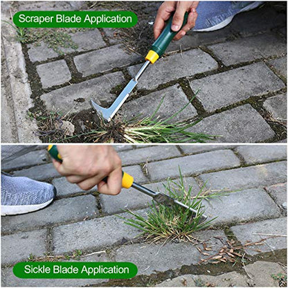 2 Pack 13" Crack Weeder Crevice Weeding Tool with Garden Gloves, Stainless Steel Manual Weeder Lawn Yard Gardening Hand Tool (L-Shape)