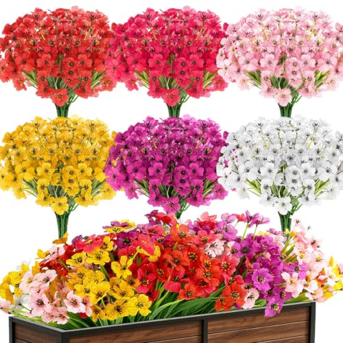 30 Bundles Realistic Artificial Flowers Bulk for Outdoors, UV Resistant - color: Mixed 6 Colors
