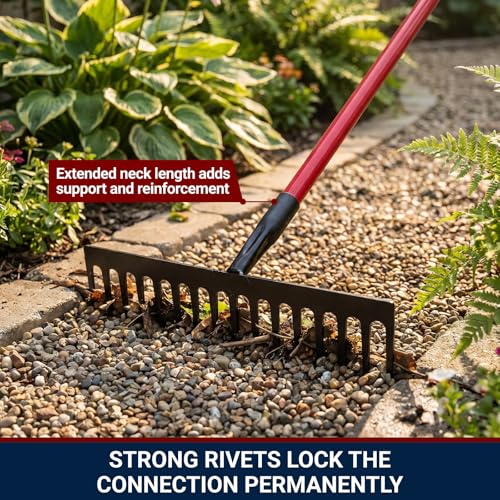 Bully Tools 7-Gauge 16-Tine Stone Rake, 66" Fiberglass Long Handle