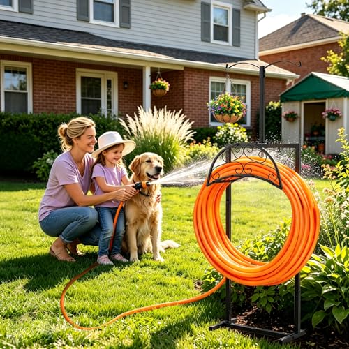 Hose Holder with Double-Ear Hooks and Free Gardening Gloves, Garden Hose Holder,Heavy Duty Metal Build, Hose Holders for Outside, Outside Hose Rack for Yard Lawn Patio, Black