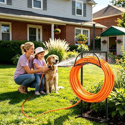 Hose Holder with Double-Ear Hooks and Free Gardening Gloves, Garden Hose Holder,Heavy Duty Metal Build, Hose Holders for Outside, Outside Hose Rack for Yard Lawn Patio, Black