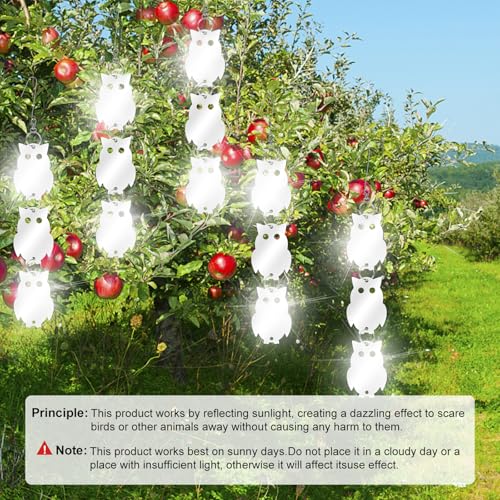 XPCARE 24PCS Bird Scare Devices - Owl Shape Bird Reflective Discs - Highly Reflective Double-Sided Bird Reflectors - to Scare Woodpecker Pigeon Owls Birds Away