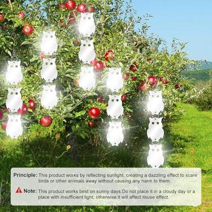 XPCARE 24PCS Bird Scare Devices - Owl Shape Bird Reflective Discs - Highly Reflective Double-Sided Bird Reflectors - to Scare Woodpecker Pigeon Owls Birds Away